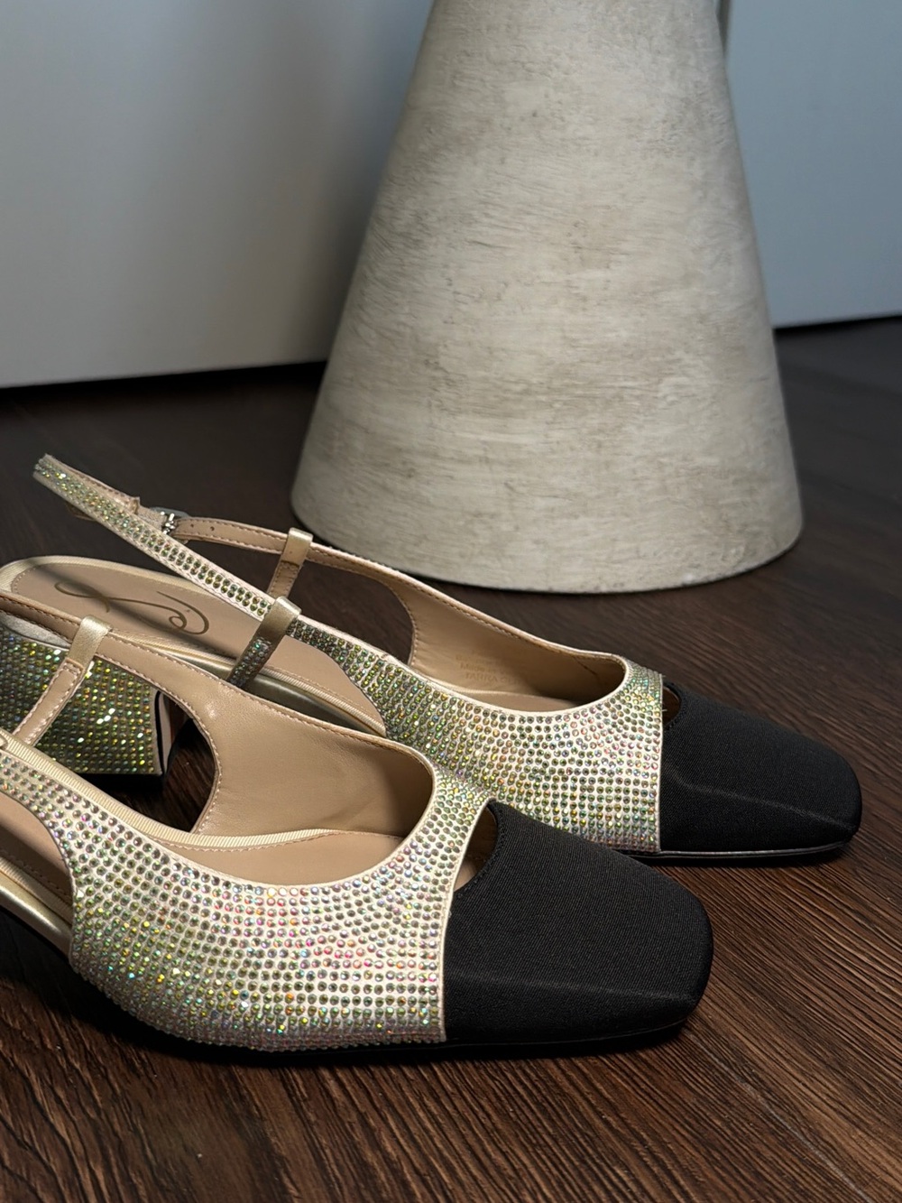 Sam Edelman Black Toe Slingback Flats with Iridescent Crystal Upper